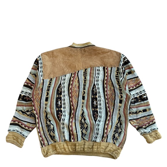 Saxony Collection Vintage Leather Patchwork Knit Sweater Mens 3XB Coogi Style90s - Picture 2 of 7